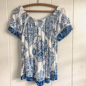 Blue & White Off the Shoulder Top